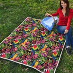 Watercolor Parrot Pattern Print Quilt