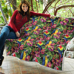 Watercolor Parrot Pattern Print Quilt