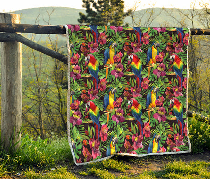 Watercolor Parrot Pattern Print Quilt
