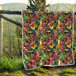 Watercolor Parrot Pattern Print Quilt