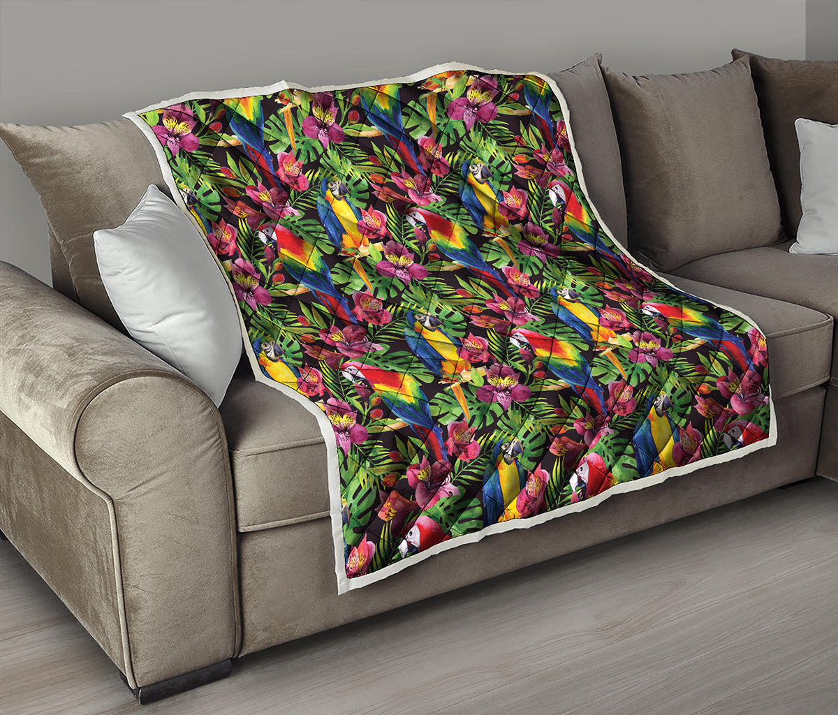 Watercolor Parrot Pattern Print Quilt