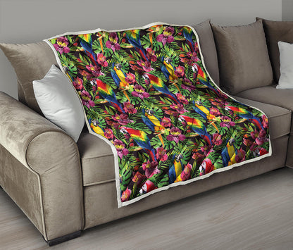 Watercolor Parrot Pattern Print Quilt