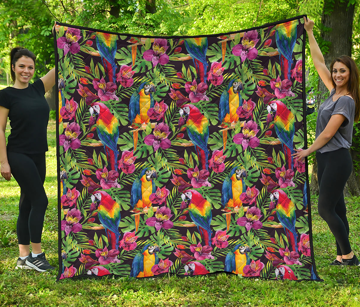 Watercolor Parrot Pattern Print Quilt