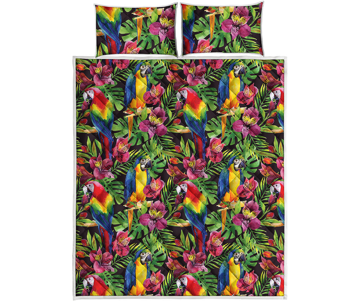 Watercolor Parrot Pattern Print Quilt Bed Set