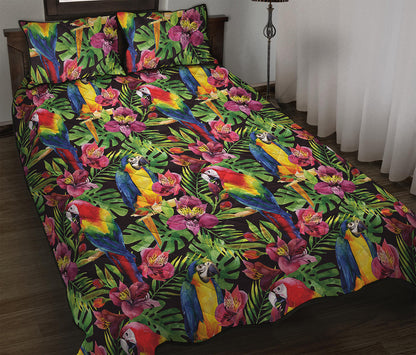 Watercolor Parrot Pattern Print Quilt Bed Set