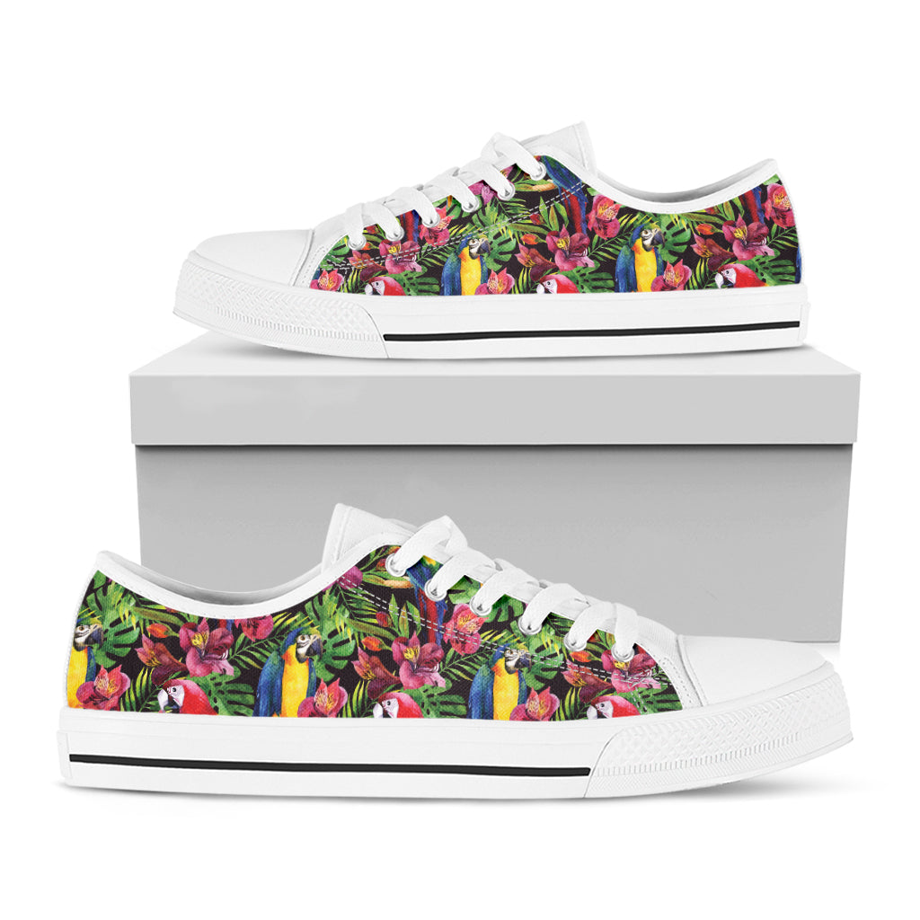 Watercolor Parrot Pattern Print White Low Top Shoes