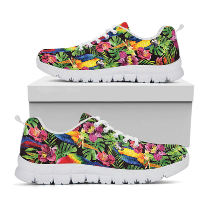 Watercolor Parrot Pattern Print White Sneakers