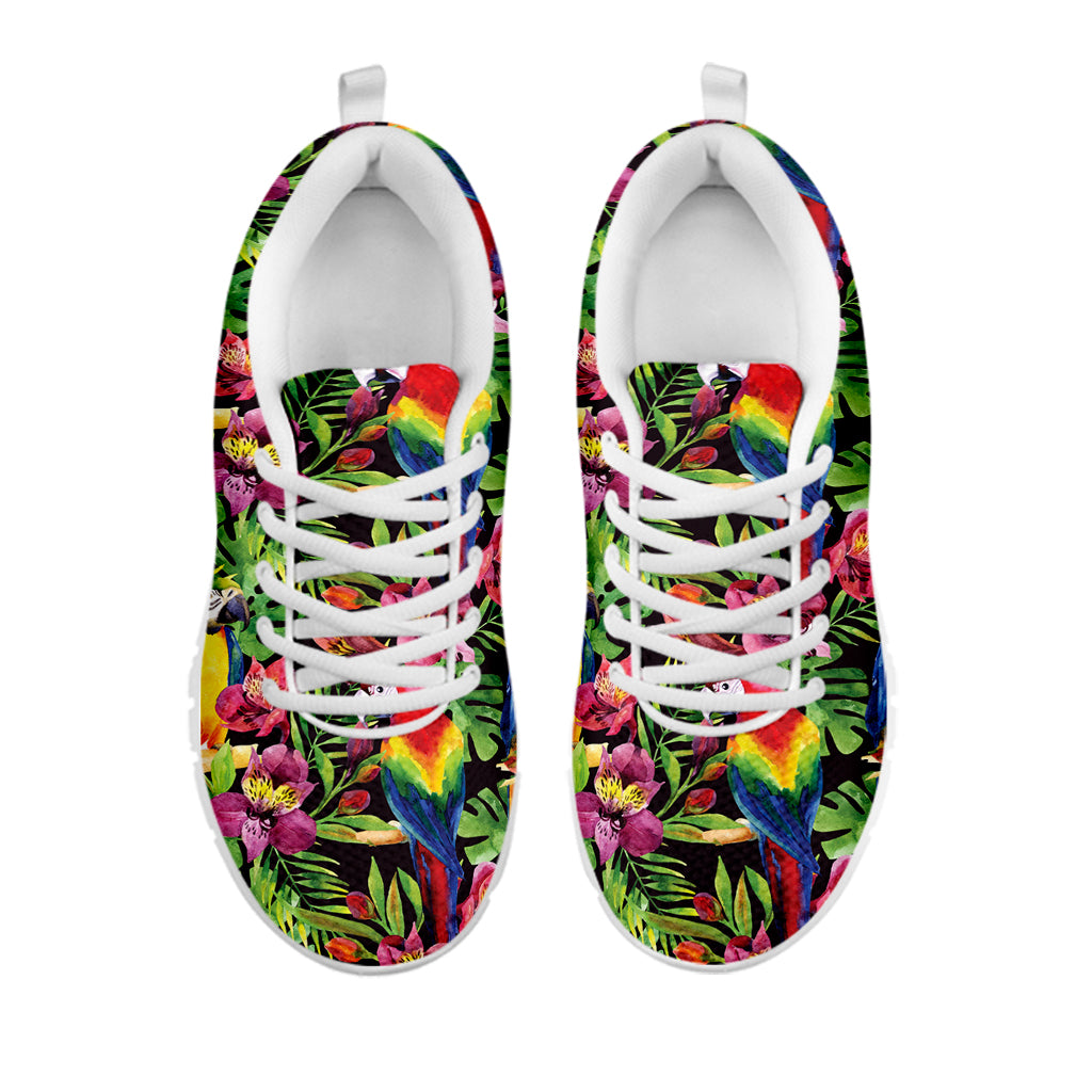 Watercolor Parrot Pattern Print White Sneakers