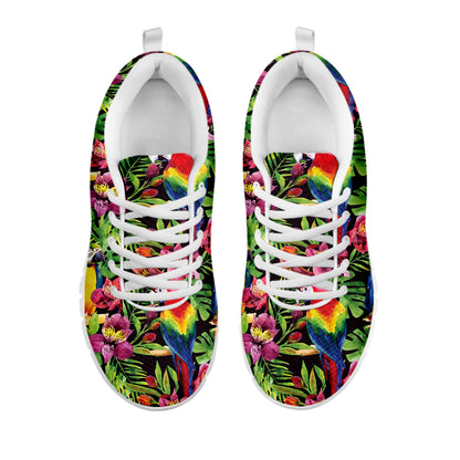 Watercolor Parrot Pattern Print White Sneakers
