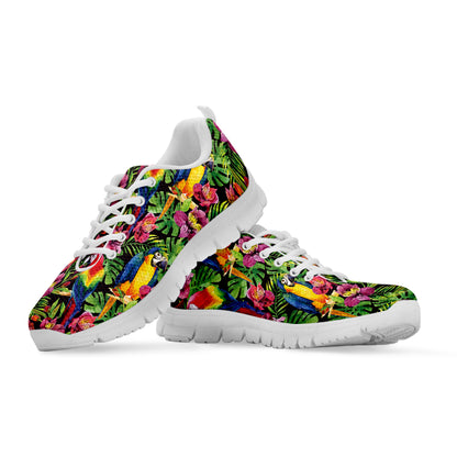 Watercolor Parrot Pattern Print White Sneakers