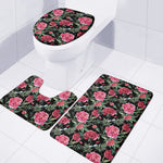 Watercolor Peony Pattern Print 3 Piece Bath Mat Set