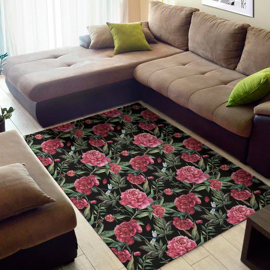 Watercolor Peony Pattern Print Area Rug