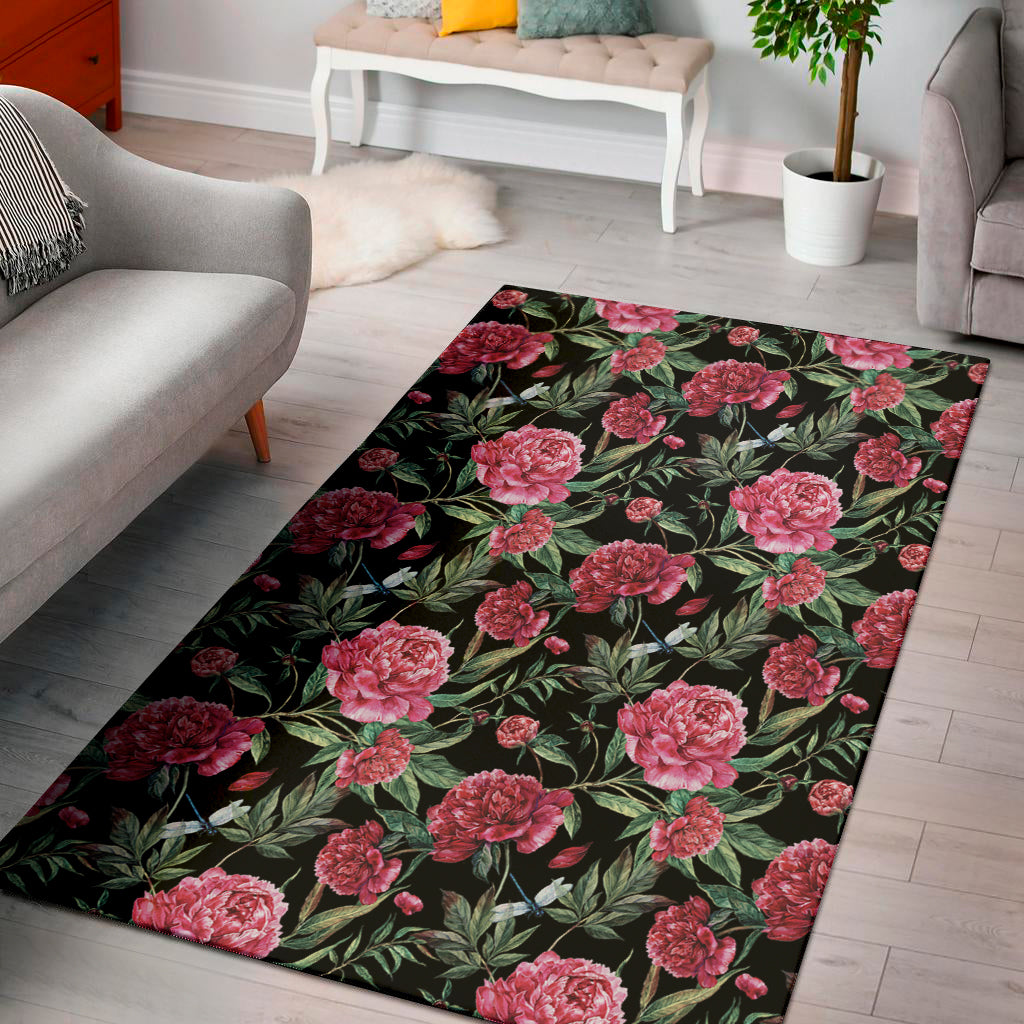 Watercolor Peony Pattern Print Area Rug
