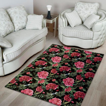 Watercolor Peony Pattern Print Area Rug