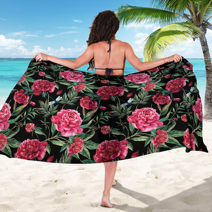 Watercolor Peony Pattern Print Beach Sarong Wrap