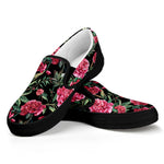 Watercolor Peony Pattern Print Black Slip On Shoes