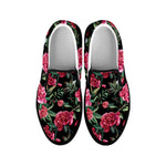 Watercolor Peony Pattern Print Black Slip On Shoes