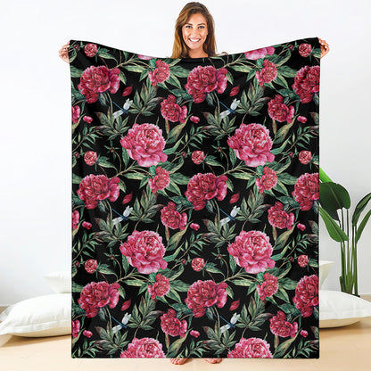 Watercolor Peony Pattern Print Blanket