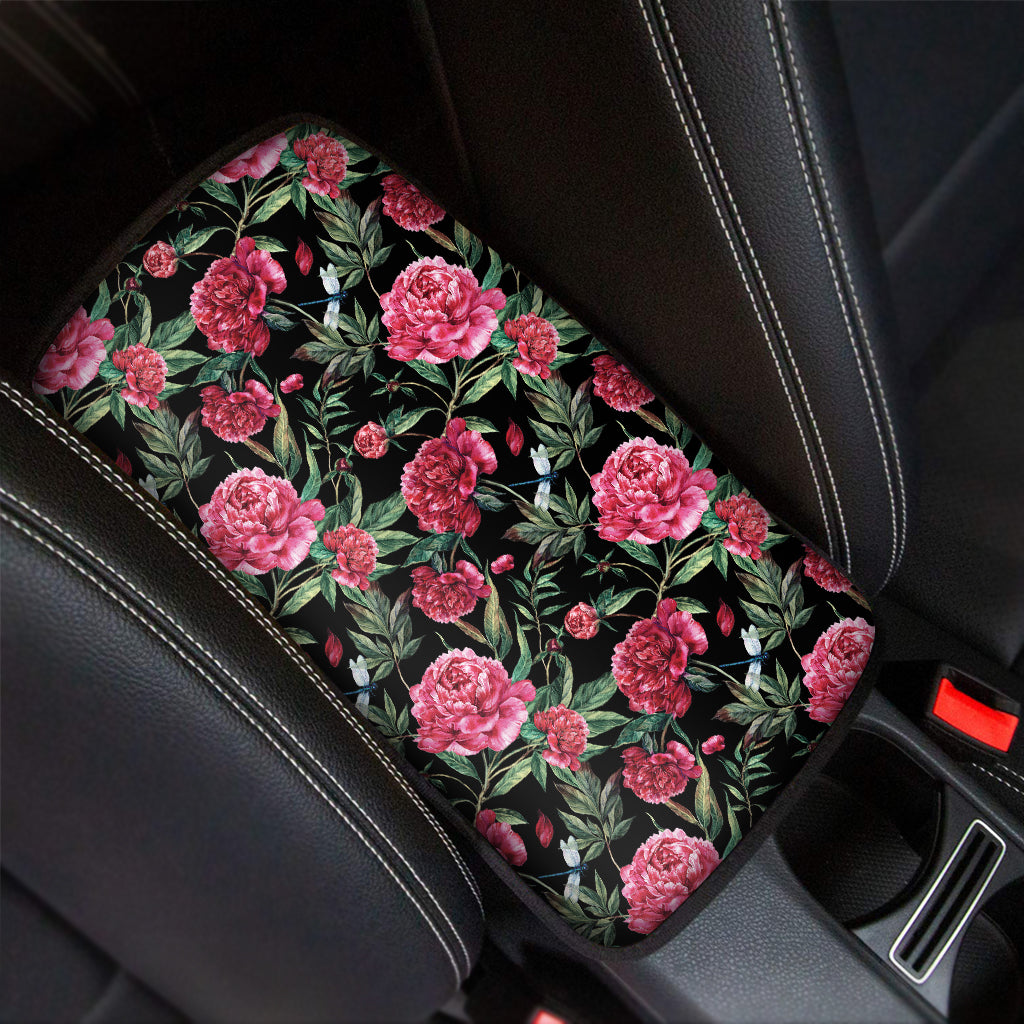 Watercolor Peony Pattern Print Car Center Console Cover