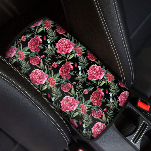 Watercolor Peony Pattern Print Car Center Console Cover