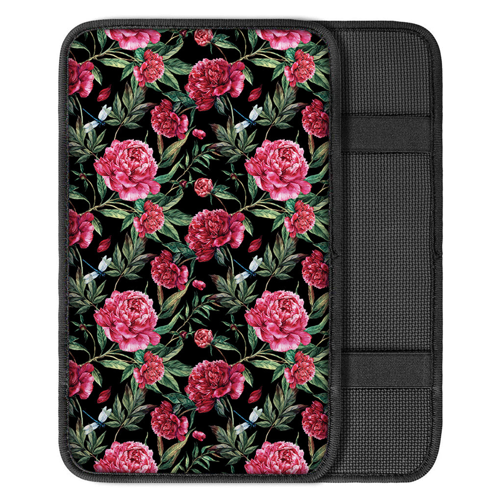 Watercolor Peony Pattern Print Car Center Console Cover