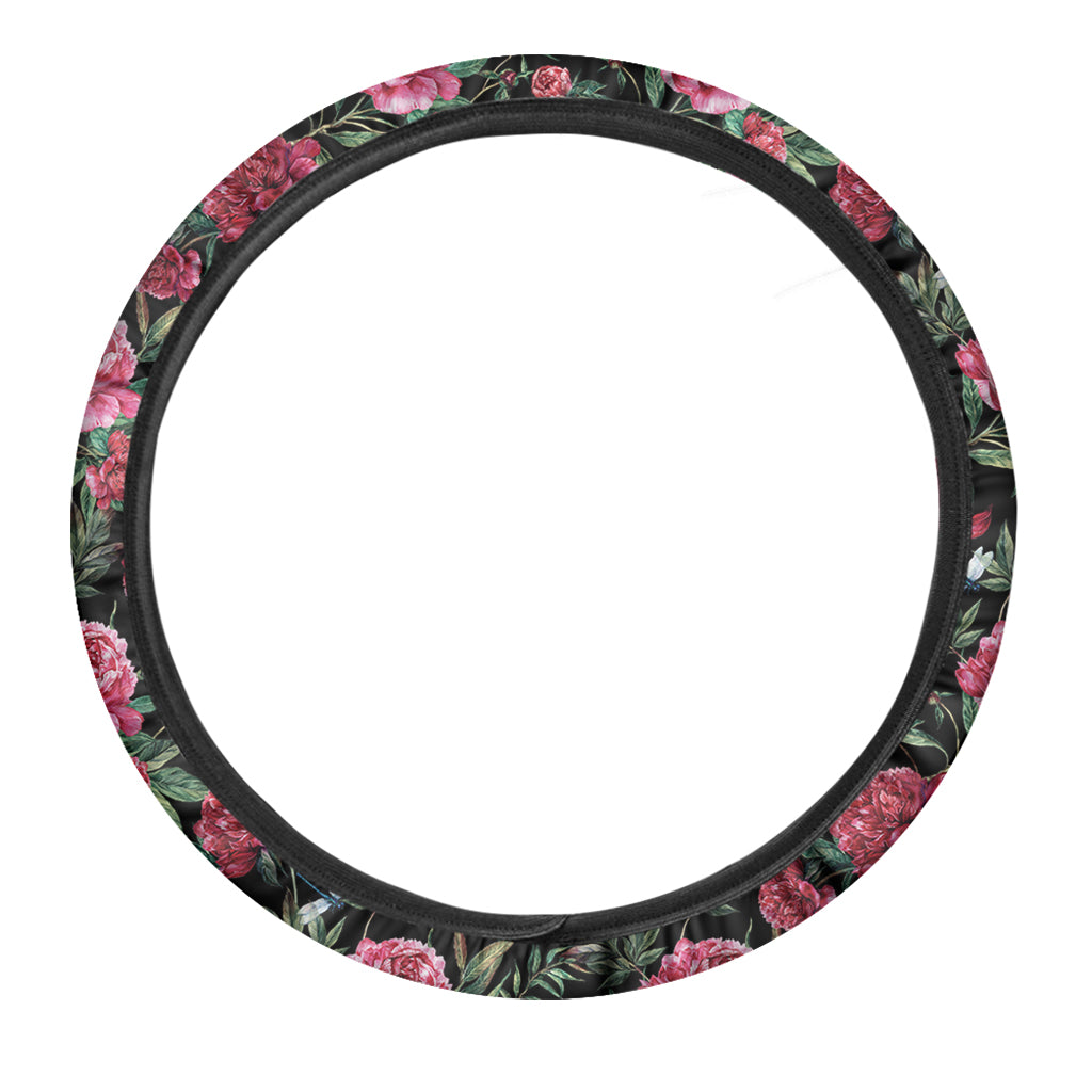 Watercolor Peony Pattern Print Car Steering Wheel Cover