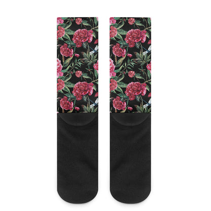 Watercolor Peony Pattern Print Crew Socks