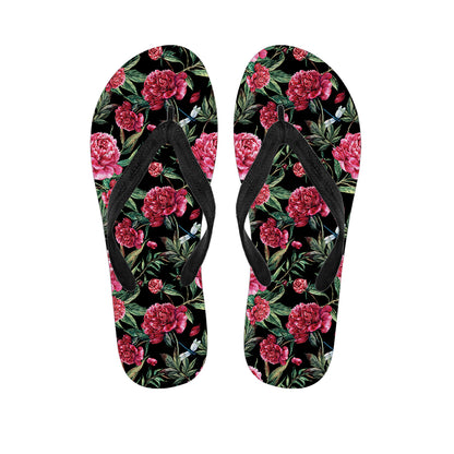 Watercolor Peony Pattern Print Flip Flops