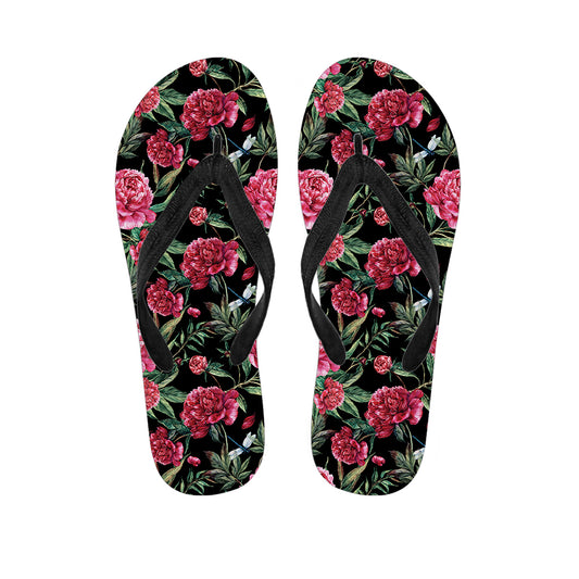 Watercolor Peony Pattern Print Flip Flops