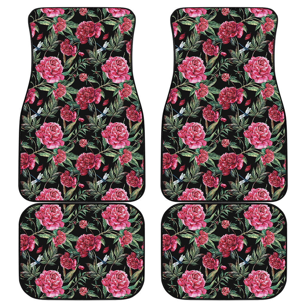 Watercolor Peony Pattern Print Front and Back Car Floor Mats