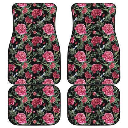 Watercolor Peony Pattern Print Front and Back Car Floor Mats
