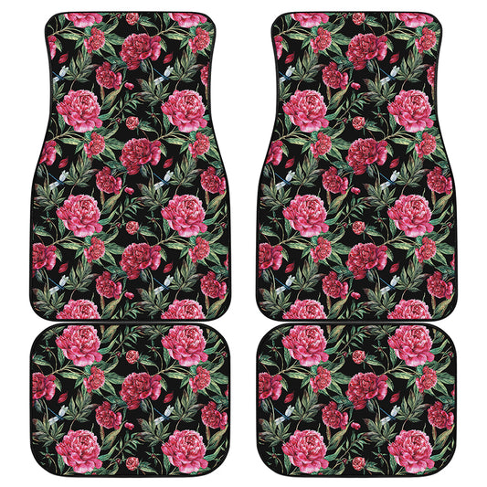 Watercolor Peony Pattern Print Front and Back Car Floor Mats