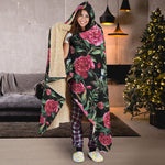 Watercolor Peony Pattern Print Hooded Blanket