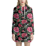 Watercolor Peony Pattern Print Hoodie Dress