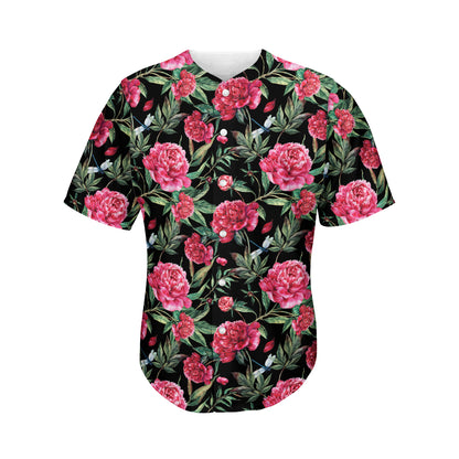 Watercolor Peony Pattern Print Men's Baseball Jersey