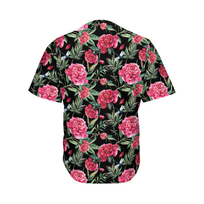 Watercolor Peony Pattern Print Men's Baseball Jersey
