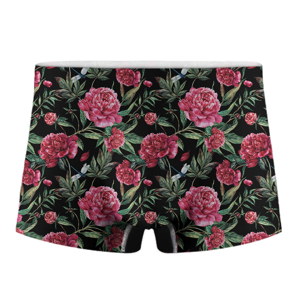 Watercolor Peony Pattern Print Men's Boxer Briefs
