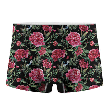 Watercolor Peony Pattern Print Men's Boxer Briefs