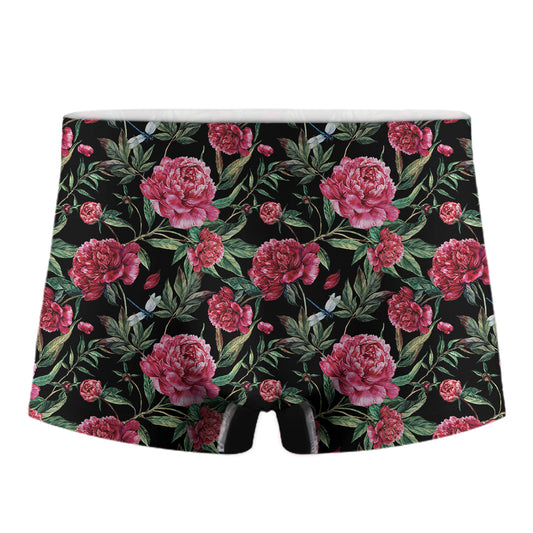 Watercolor Peony Pattern Print Men's Boxer Briefs