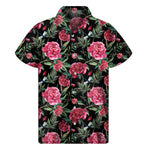 Watercolor Peony Pattern Print Men's Short Sleeve Shirt