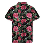 Watercolor Peony Pattern Print Men's Short Sleeve Shirt