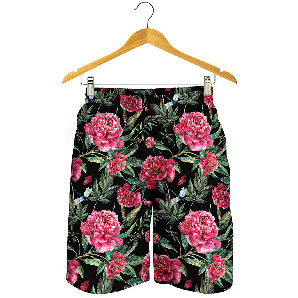Watercolor Peony Pattern Print Men's Shorts