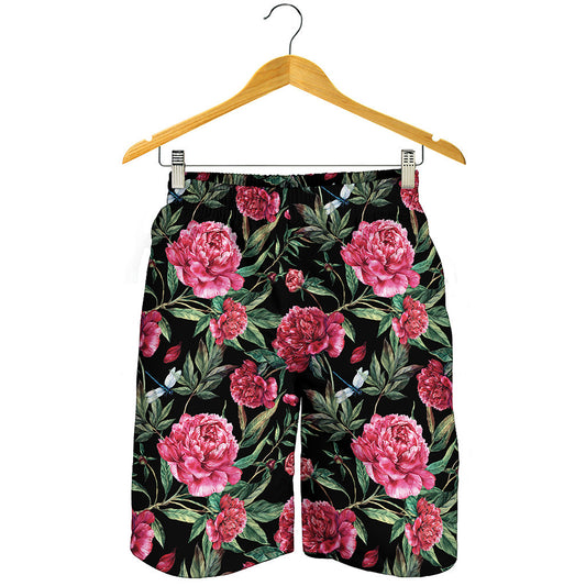 Watercolor Peony Pattern Print Men's Shorts
