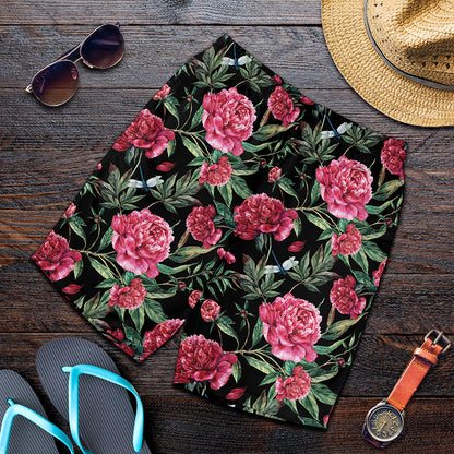 Watercolor Peony Pattern Print Men's Shorts