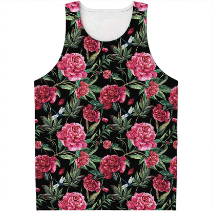 Watercolor Peony Pattern Print Men's Tank Top