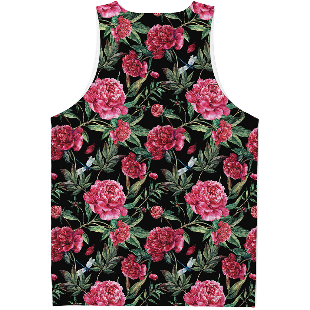 Watercolor Peony Pattern Print Men's Tank Top
