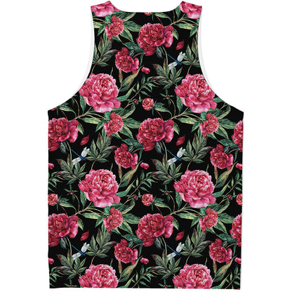 Watercolor Peony Pattern Print Men's Tank Top