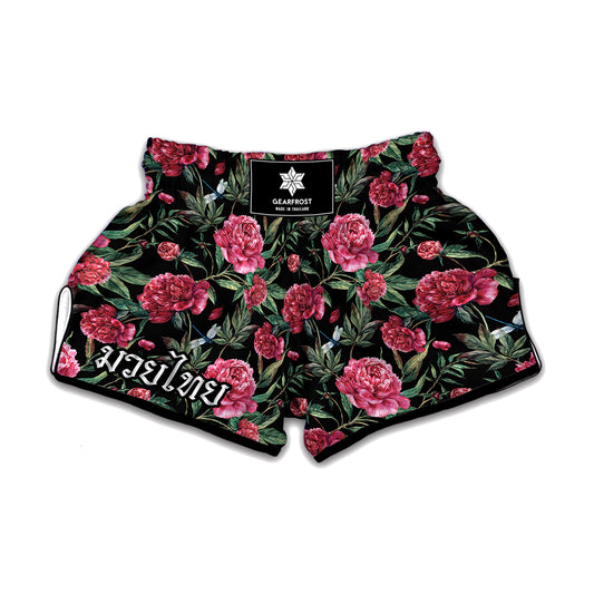 Watercolor Peony Pattern Print Muay Thai Boxing Shorts