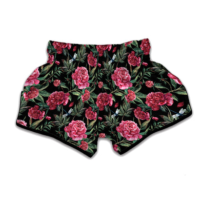 Watercolor Peony Pattern Print Muay Thai Boxing Shorts