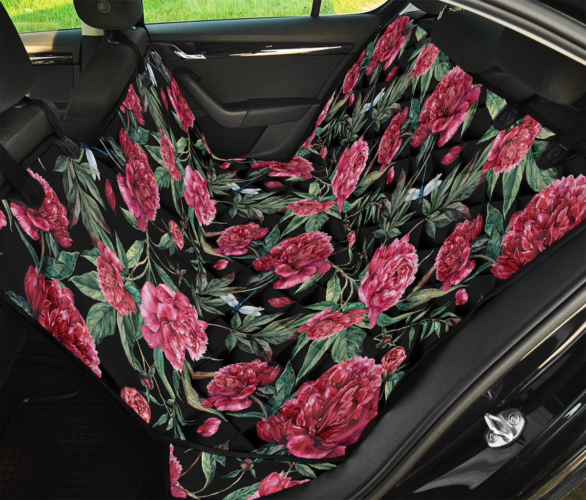 Watercolor Peony Pattern Print Pet Car Back Seat Cover